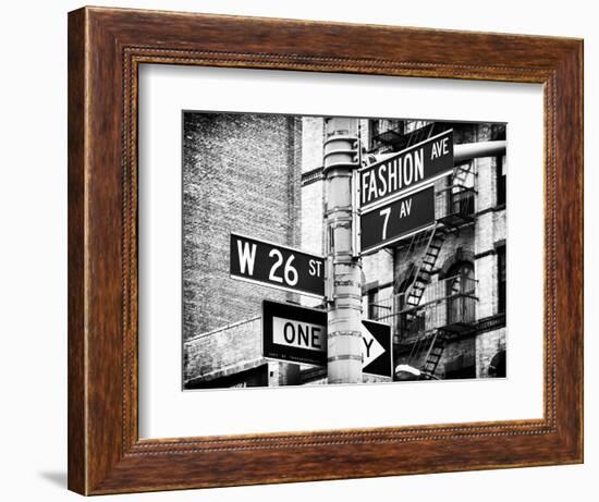 Signpost, Fashion Ave, Manhattan, New York City, United States, Black and White Photography-Philippe Hugonnard-Framed Photographic Print