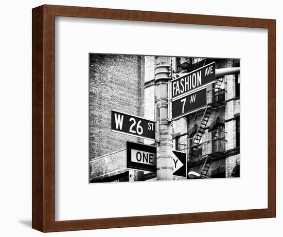 Signpost, Fashion Ave, Manhattan, New York City, United States, Black and White Photography-Philippe Hugonnard-Framed Photographic Print