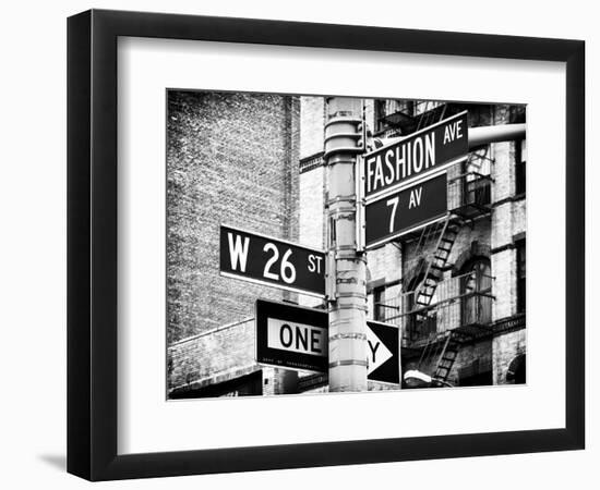 Signpost, Fashion Ave, Manhattan, New York City, United States, Black and White Photography-Philippe Hugonnard-Framed Photographic Print