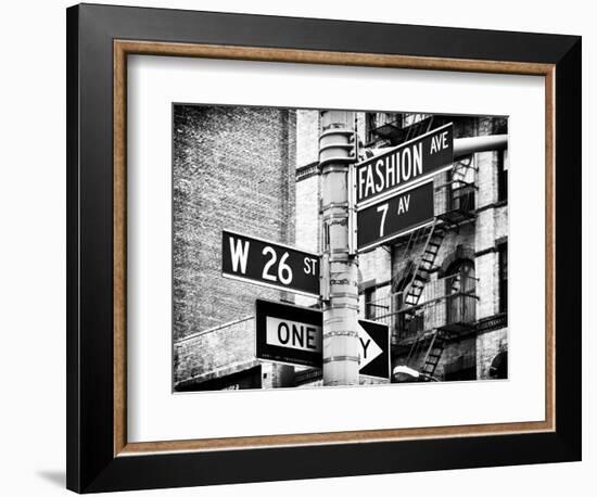 Signpost, Fashion Ave, Manhattan, New York City, United States, Black and White Photography-Philippe Hugonnard-Framed Photographic Print