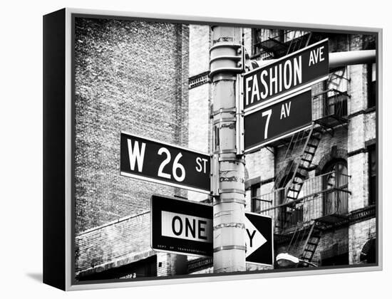 Signpost, Fashion Ave, Manhattan, New York City, United States, Black and White Photography-Philippe Hugonnard-Framed Premier Image Canvas