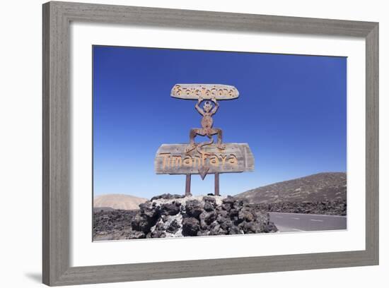 Signpost in the National Park Timanfaya, Lanzarote, Canary Islands, Spain-Markus Lange-Framed Photographic Print