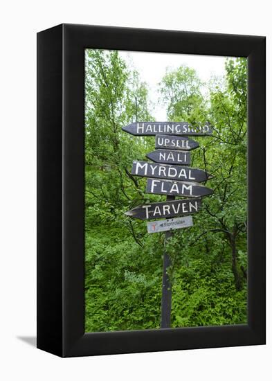 Signpost Near Flam, Norway, Scandinavia, Europe-Amanda Hall-Framed Premier Image Canvas