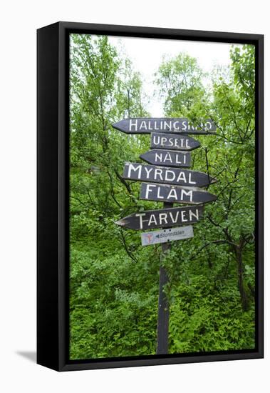 Signpost Near Flam, Norway, Scandinavia, Europe-Amanda Hall-Framed Premier Image Canvas