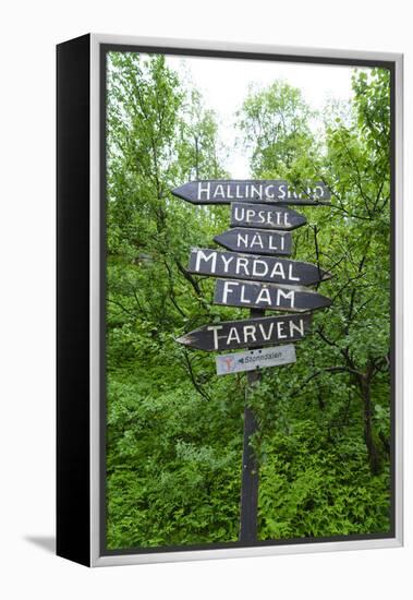 Signpost Near Flam, Norway, Scandinavia, Europe-Amanda Hall-Framed Premier Image Canvas