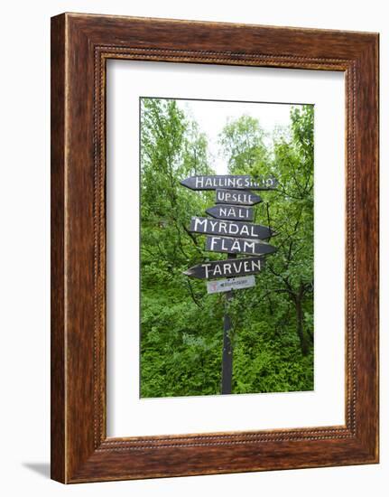 Signpost Near Flam, Norway, Scandinavia, Europe-Amanda Hall-Framed Photographic Print