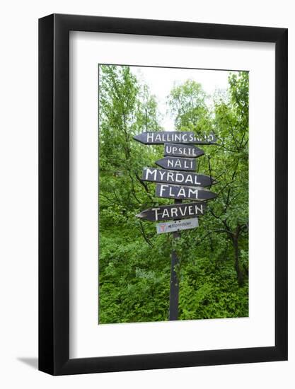 Signpost Near Flam, Norway, Scandinavia, Europe-Amanda Hall-Framed Photographic Print