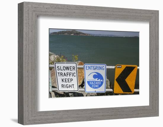 Signs Between the Water and the Road in Sausalito, California, USA-Susan Pease-Framed Photographic Print