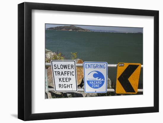 Signs Between the Water and the Road in Sausalito, California, USA-Susan Pease-Framed Photographic Print