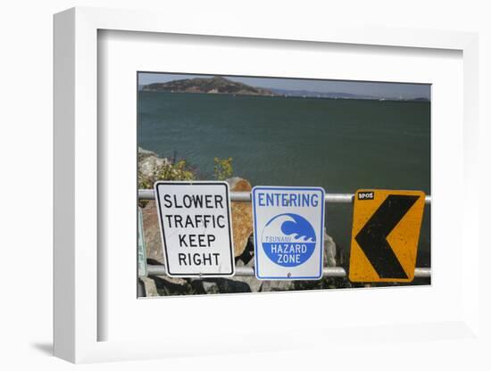 Signs Between the Water and the Road in Sausalito, California, USA-Susan Pease-Framed Photographic Print