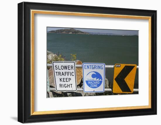 Signs Between the Water and the Road in Sausalito, California, USA-Susan Pease-Framed Photographic Print