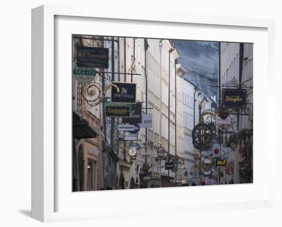 Signs in Getreidegasse, the Main Shopping Street, Salzburg, Austria, Europe-Robert Harding-Framed Photographic Print