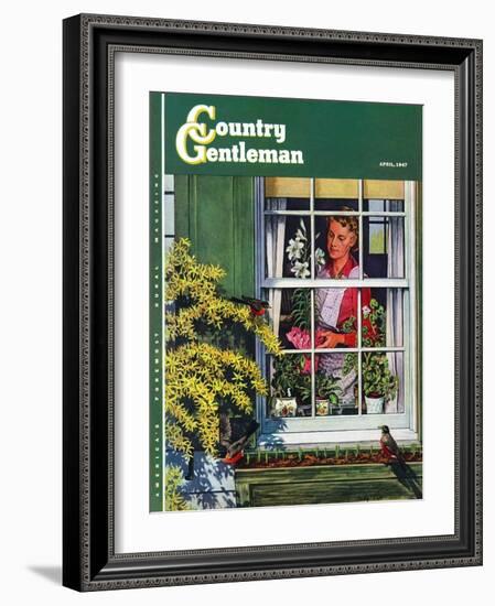 "Signs of Spring," Country Gentleman Cover, April 1, 1947-Rudy Pott-Framed Giclee Print
