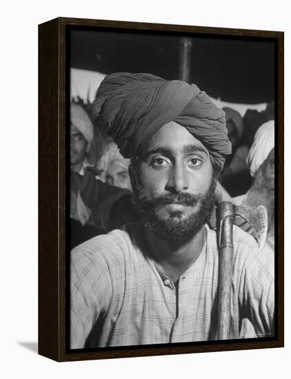 Sikh Listening to Speaker at Rally for a Protest March Regarding Irrigation in the District-Margaret Bourke-White-Framed Premier Image Canvas