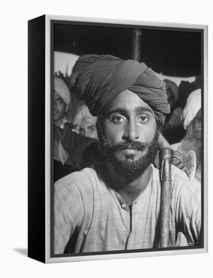 Sikh Listening to Speaker at Rally for a Protest March Regarding Irrigation in the District-Margaret Bourke-White-Framed Premier Image Canvas