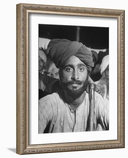 Sikh Listening to Speaker at Rally for a Protest March Regarding Irrigation in the District-Margaret Bourke-White-Framed Photographic Print