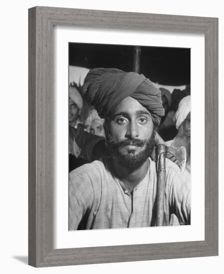 Sikh Listening to Speaker at Rally for a Protest March Regarding Irrigation in the District-Margaret Bourke-White-Framed Photographic Print