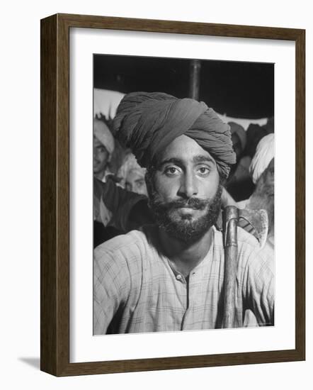 Sikh Listening to Speaker at Rally for a Protest March Regarding Irrigation in the District-Margaret Bourke-White-Framed Photographic Print