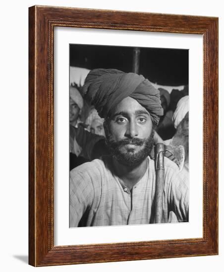 Sikh Listening to Speaker at Rally for a Protest March Regarding Irrigation in the District-Margaret Bourke-White-Framed Photographic Print