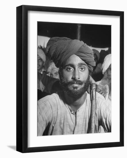 Sikh Listening to Speaker at Rally for a Protest March Regarding Irrigation in the District-Margaret Bourke-White-Framed Photographic Print