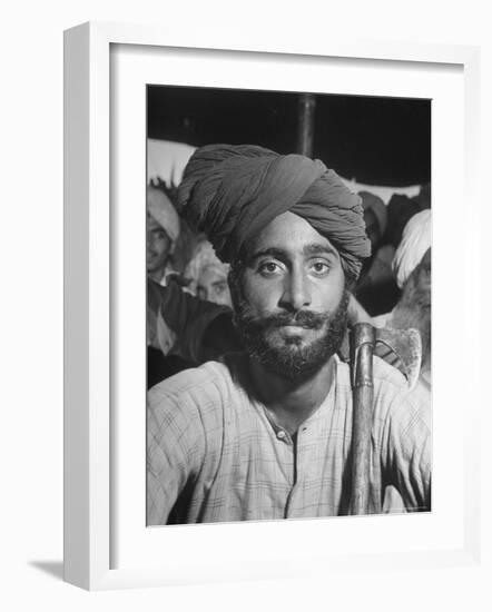 Sikh Listening to Speaker at Rally for a Protest March Regarding Irrigation in the District-Margaret Bourke-White-Framed Photographic Print