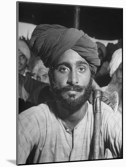 Sikh Listening to Speaker at Rally for a Protest March Regarding Irrigation in the District-Margaret Bourke-White-Mounted Photographic Print