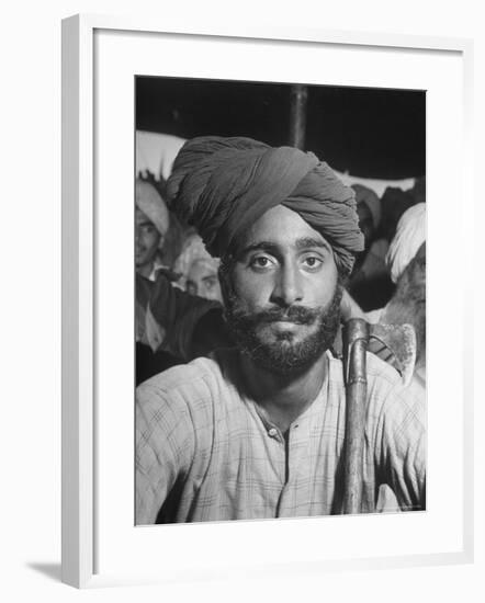 Sikh Listening to Speaker at Rally for a Protest March Regarding Irrigation in the District-Margaret Bourke-White-Framed Photographic Print