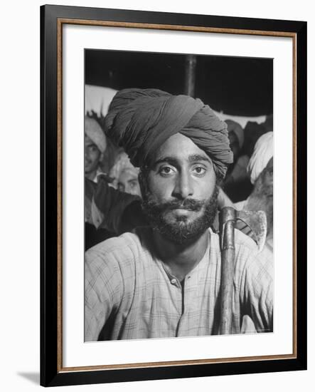 Sikh Listening to Speaker at Rally for a Protest March Regarding Irrigation in the District-Margaret Bourke-White-Framed Photographic Print