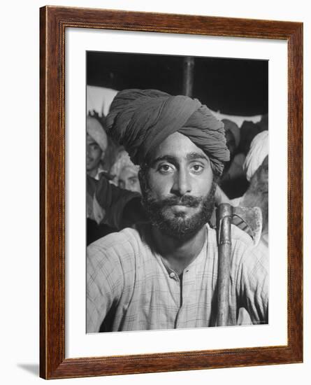 Sikh Listening to Speaker at Rally for a Protest March Regarding Irrigation in the District-Margaret Bourke-White-Framed Photographic Print