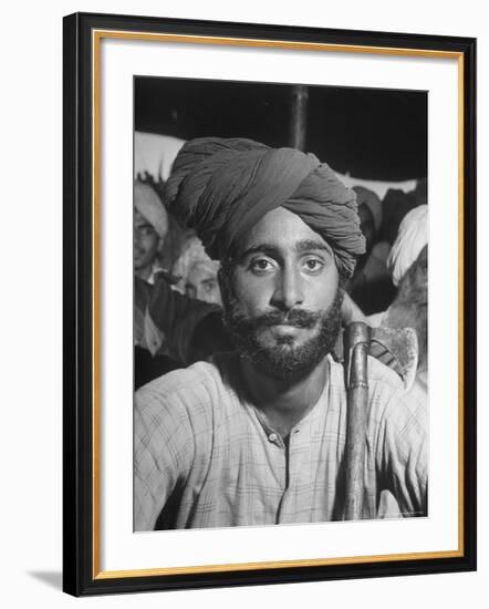 Sikh Listening to Speaker at Rally for a Protest March Regarding Irrigation in the District-Margaret Bourke-White-Framed Photographic Print