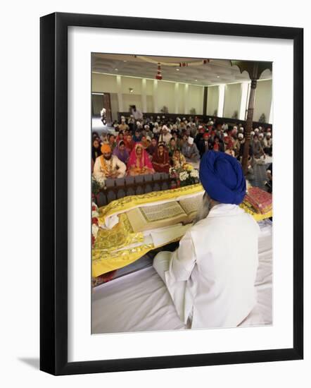 Sikh Priest and Holy Book at Sikh Wedding, London, England, United Kingdom-Charles Bowman-Framed Photographic Print