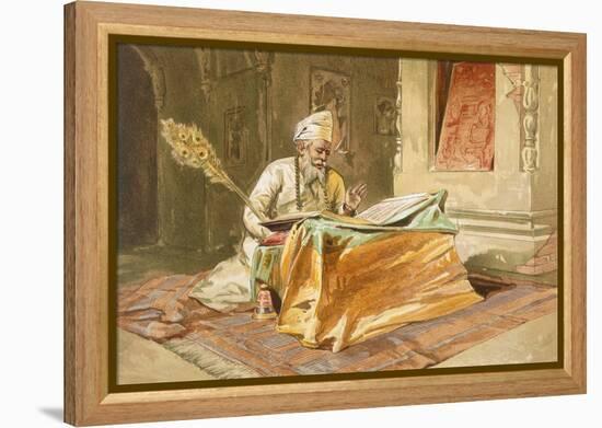 Sikh Priest Reading the Grunth, Umritsar, from 'India Ancient and Modern', 1867 (Colour Litho)-William 'Crimea' Simpson-Framed Premier Image Canvas