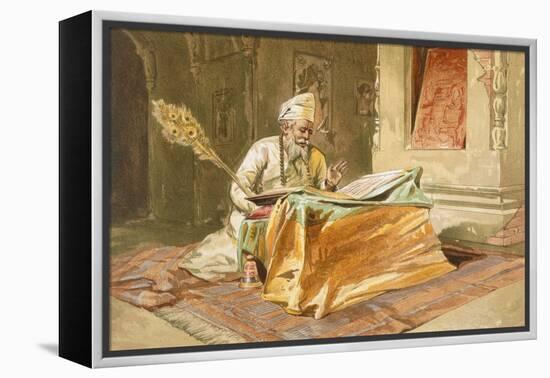 Sikh Priest Reading the Grunth, Umritsar, from 'India Ancient and Modern', 1867 (Colour Litho)-William 'Crimea' Simpson-Framed Premier Image Canvas