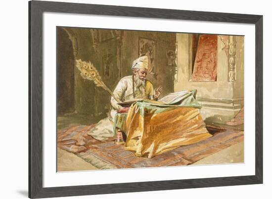 Sikh Priest Reading the Grunth, Umritsar, from 'India Ancient and Modern', 1867 (Colour Litho)-William 'Crimea' Simpson-Framed Giclee Print