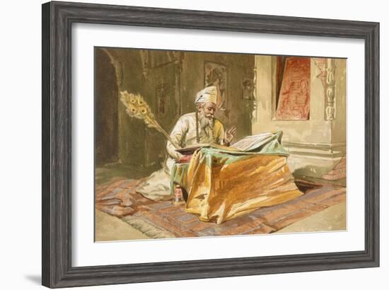 Sikh Priest Reading the Grunth, Umritsar, from 'India Ancient and Modern', 1867 (Colour Litho)-William 'Crimea' Simpson-Framed Giclee Print