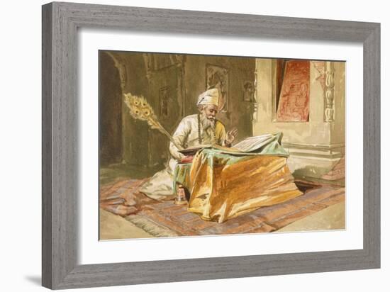 Sikh Priest Reading the Grunth, Umritsar, from 'India Ancient and Modern', 1867 (Colour Litho)-William 'Crimea' Simpson-Framed Giclee Print