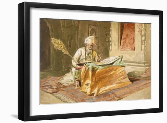 Sikh Priest Reading the Grunth, Umritsar, from 'India Ancient and Modern', 1867 (Colour Litho)-William 'Crimea' Simpson-Framed Giclee Print