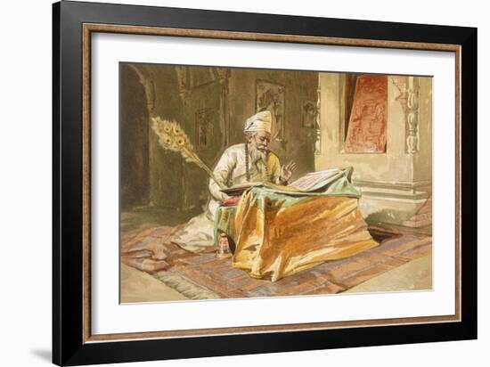 Sikh Priest Reading the Grunth, Umritsar, from 'India Ancient and Modern', 1867 (Colour Litho)-William 'Crimea' Simpson-Framed Giclee Print