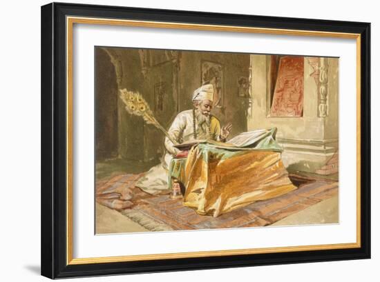 Sikh Priest Reading the Grunth, Umritsar, from 'India Ancient and Modern', 1867 (Colour Litho)-William 'Crimea' Simpson-Framed Premium Giclee Print