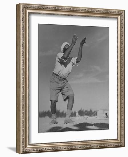 Sikh Soldiers Playing Volleyball at Indian Army Camp in the Desert Near the Great Pyramids-Margaret Bourke-White-Framed Photographic Print