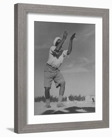 Sikh Soldiers Playing Volleyball at Indian Army Camp in the Desert Near the Great Pyramids-Margaret Bourke-White-Framed Photographic Print