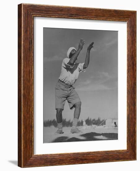 Sikh Soldiers Playing Volleyball at Indian Army Camp in the Desert Near the Great Pyramids-Margaret Bourke-White-Framed Photographic Print