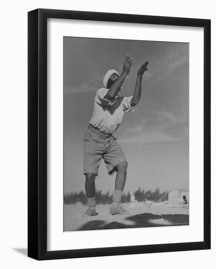 Sikh Soldiers Playing Volleyball at Indian Army Camp in the Desert Near the Great Pyramids-Margaret Bourke-White-Framed Photographic Print