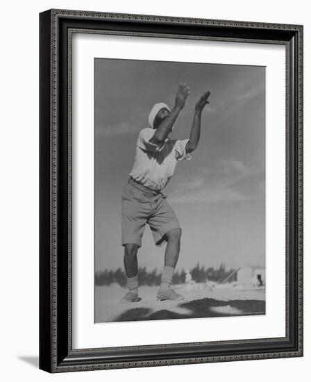 Sikh Soldiers Playing Volleyball at Indian Army Camp in the Desert Near the Great Pyramids-Margaret Bourke-White-Framed Photographic Print