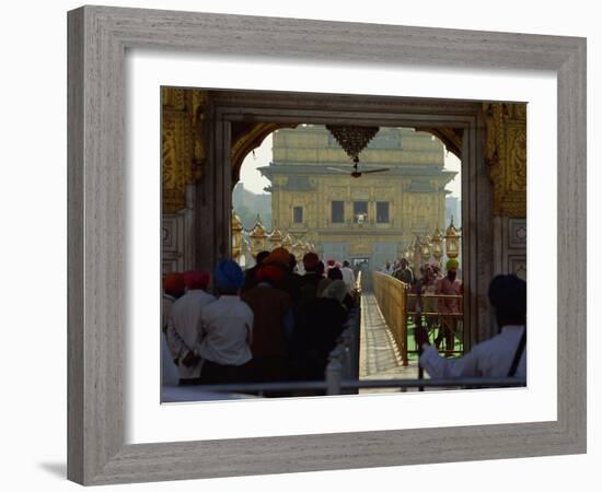 Sikhs at the Entrance to the Golden Temple, Crossing Guru's Bridge, Amritsar, Punjab, India-Jeremy Bright-Framed Photographic Print