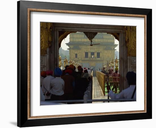 Sikhs at the Entrance to the Golden Temple, Crossing Guru's Bridge, Amritsar, Punjab, India-Jeremy Bright-Framed Photographic Print