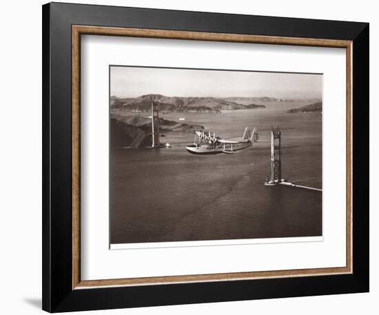 Sikorsky S-42 through the Golden Gate under Construction, San Francisco, 1935-Clyde Sunderland-Framed Art Print