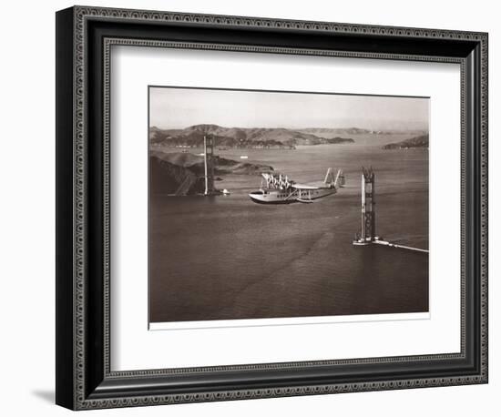 Sikorsky S-42 through the Golden Gate under Construction, San Francisco, 1935-Clyde Sunderland-Framed Art Print