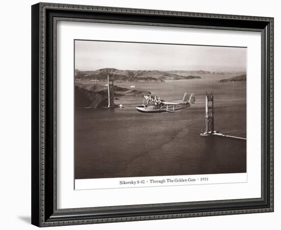 Sikorsky S-42 through the Golden Gate under Construction, San Francisco, 1935-Clyde Sunderland-Framed Art Print