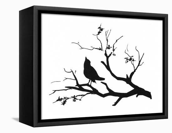 Silhouette: Bird on Branch-null-Framed Premier Image Canvas